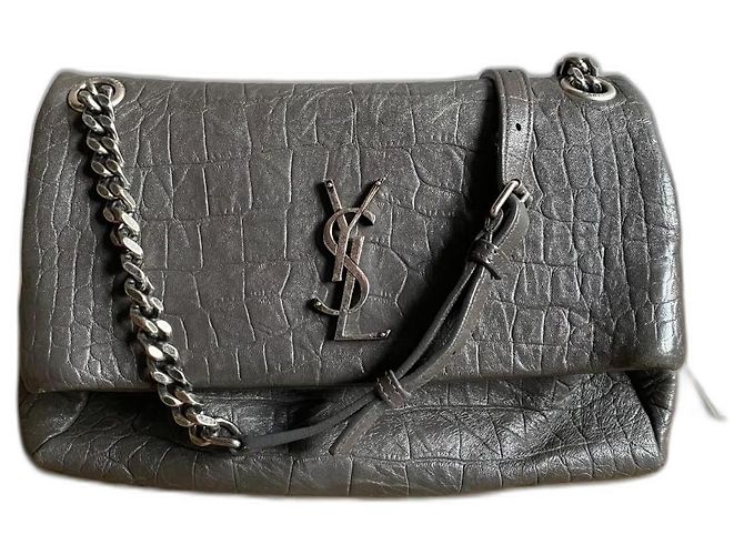 Bolsa Saint Laurent West Hollywood Fold-Over Couro Cinza