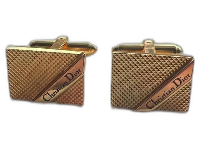 Christian Dior Gold Diamond Mesh Pattern Cufflinks Golden