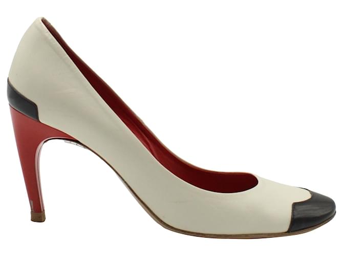 Sapatos Roger Vivier Colorblock em couro creme Branco Cru  ref.1268918