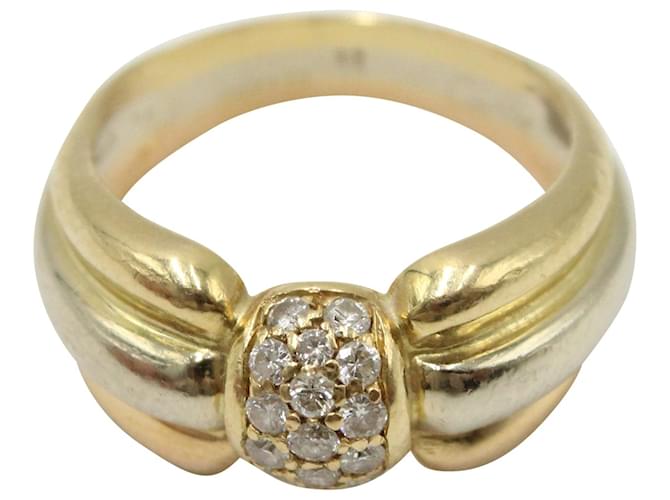 Anello Cartier tricolore con diamanti incastonati 18K Gold D'oro Metallico Metallo Oro  ref.1268923