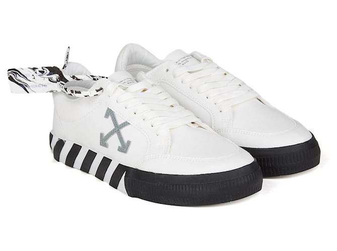 Off White Off-White Low Vulcanized Eco Canvas Sneakers - White Grey Leather Pony-style calfskin  ref.1268924