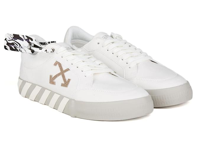 Off White Off-White  Low Vulcanized Eco Canvas Sneakers - White Beige Leather Pony-style calfskin  ref.1268928