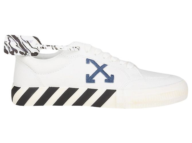 Off White Off-White Low Vulkanisierte Öko-Canvas-Sneakers - Weiß Marineblau