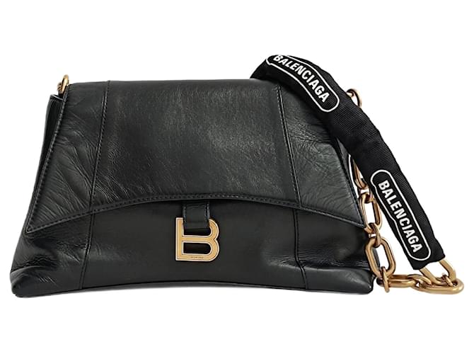 Balenciaga Logo Plaque Downtown shoulder bag Black Leather  ref.1268972