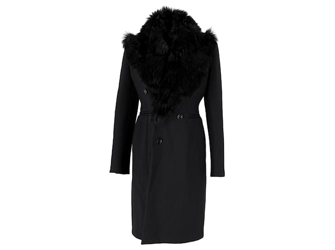Bottega Veneta Shearling-Trim lined-Breasted Coat in Black Wool Acrylic  ref.1268983