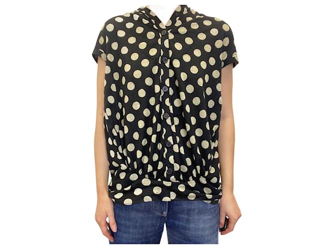 Autre Marque Black Spotted button up sleeveless top - size M  ref.1269005