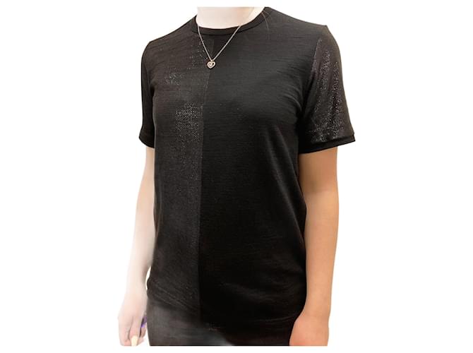 Junya Watanabe Schwarzes kurzärmliges T-Shirt mit halbem Lurexdetail - Größe S Baumwolle  ref.1269006