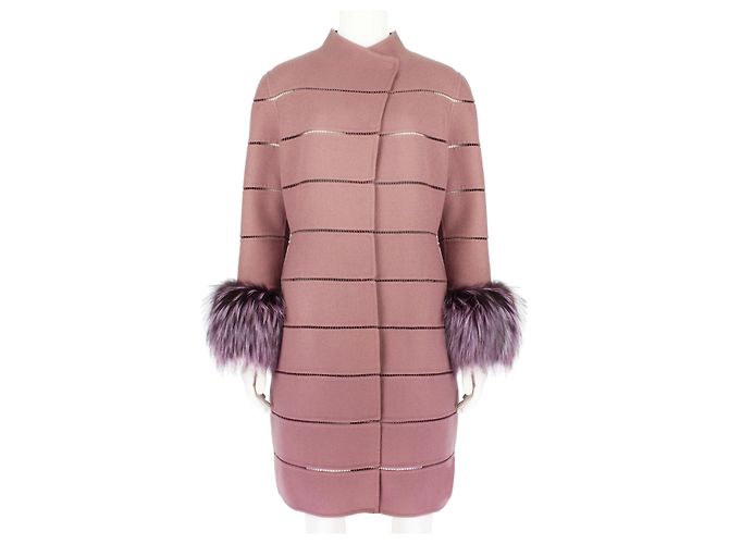 Cappotto J. Mendel in lana e cashmere malva con bordo in pelliccia Rosa
