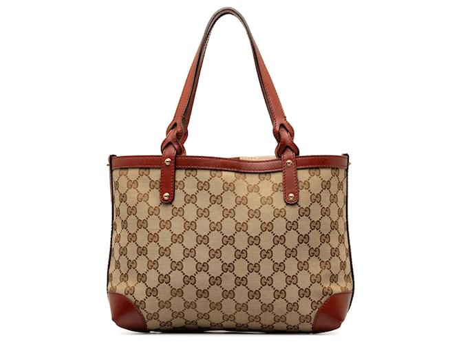 Gucci Brown Small GG Canvas Craft Tote Beige Leather Cloth Pony-style calfskin Cloth  ref.1269058