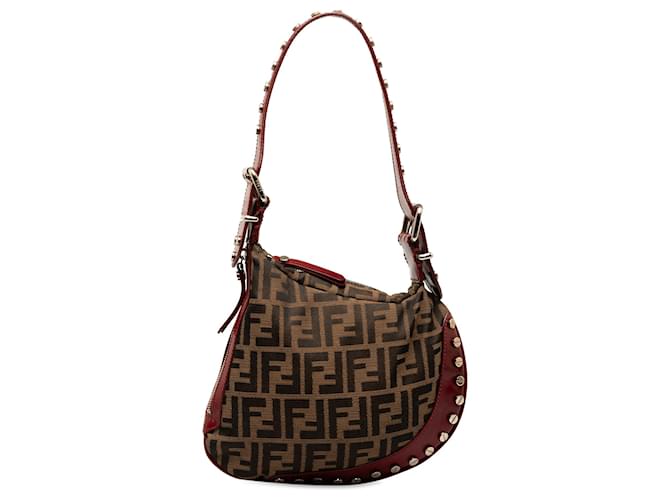 Fendi Brown Studded Zucca Oyster Hobo Cloth Cloth  ref.1269073