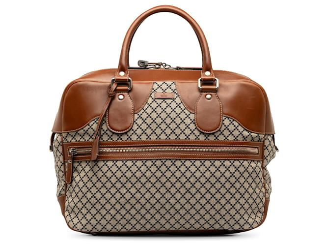 Gucci Gray Diamante Travel Bag Brown Grey Leather Cloth Pony-style calfskin Cloth  ref.1269083