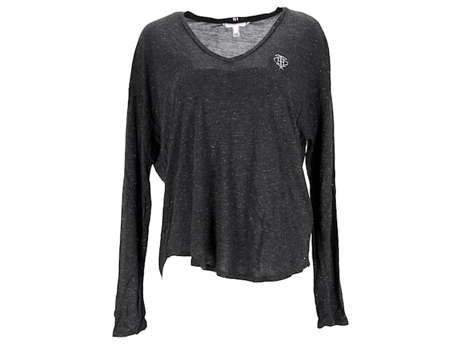 Tommy Hilfiger Womens Metallic V Neck Long Sleeve T Shirt Black Viscose Cellulose fibre  ref.1269105