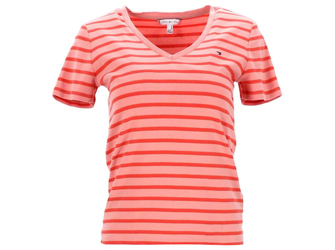 Tommy Hilfiger Womens Organic Cotton Slim Fit V Neck T Shirt in Orange Cotton  ref.1269108