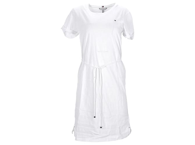 Tommy Hilfiger Damen T-Shirt-Kleid aus Baumwolle mit Kordelzug aus weißer Baumwolle  ref.1269109