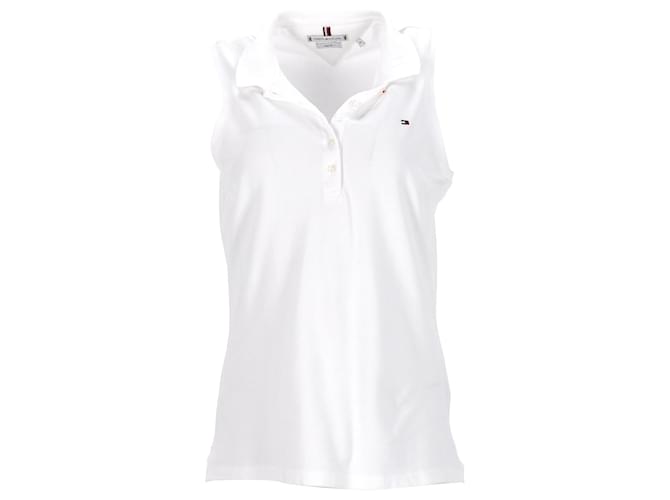 Tommy Hilfiger Ärmelloses Slim Fit-Poloshirt aus Stretch-Baumwolle für Damen aus weißer Baumwolle  ref.1269111