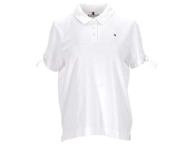 Tommy Hilfiger Damen-Poloshirt aus Bio-Baumwolle mit Ärmeln zum Binden aus weißer Baumwolle  ref.1269113