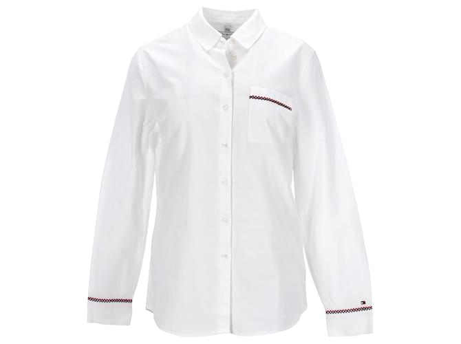 Tommy Hilfiger Damen-Hemd mit spitzem Kragen und Kontrastnähten Weiß Baumwolle  ref.1269114