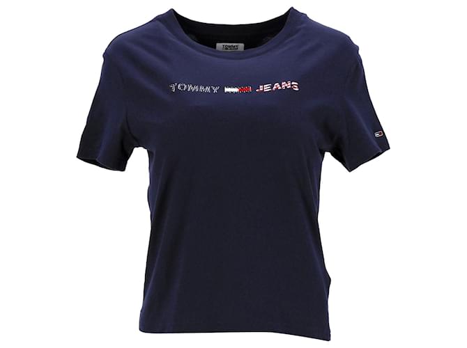 Tommy Hilfiger Womens Soft Organic Cotton Jersey T Shirt in Navy Blue Cotton  ref.1269117