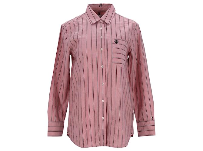 Tommy Hilfiger Top tejido tipo camisa de manga larga extragrande para mujer Roja Algodón  ref.1269118