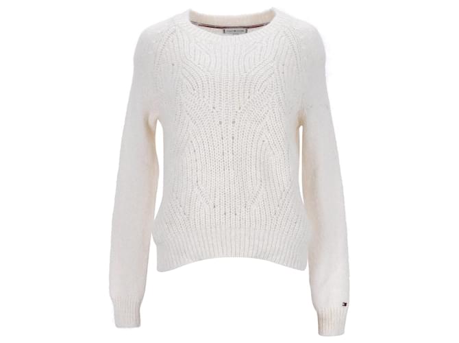 Tommy Hilfiger Pull en tricot torsadé pour femme en coton crème Blanc Écru  ref.1269123