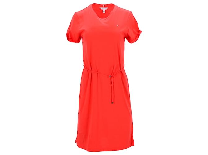 Tommy Hilfiger Robe t-shirt en coton avec cordon de serrage pour femme en coton rouge  ref.1269128