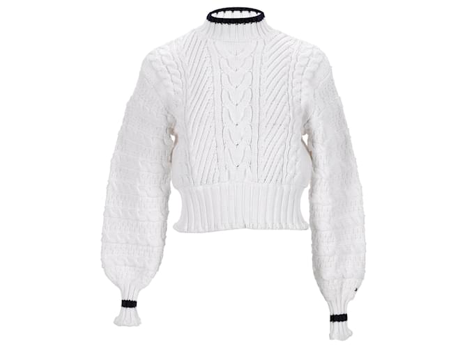 Maglione da donna con maniche a palloncino in maglia grossa Tommy Hilfiger in cotone bianco  ref.1269133