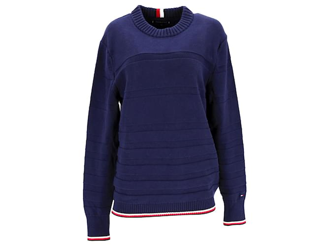 Suéter masculino com listras texturizadas de algodão puro Tommy Hilfiger em algodão azul  ref.1269134