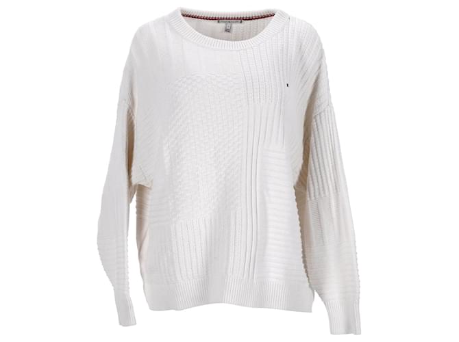 Tommy Hilfiger Womens Relaxed Fit Jumper in Ecru Cotton White Cream  ref.1269136