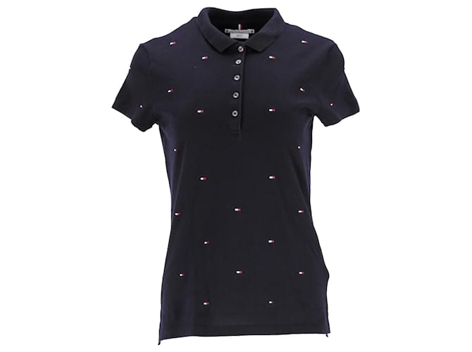 Tommy Hilfiger Womens Flag Embroidery Slim Fit Polo in Navy Blue Cotton  ref.1269140
