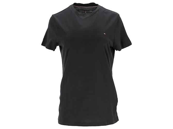Camiseta Tommy Hilfiger Heritage con cuello redondo para mujer en algodón negro  ref.1269143