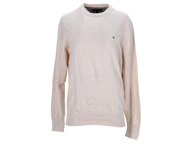 Suéter masculino Tommy Hilfiger Pima Cotton Cashmere com gola redonda em algodão creme Branco Cru  ref.1269144