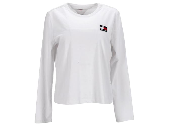 Tommy Hilfiger Damen Langarm-T-Shirt mit Tommy-Badge aus recycelter Baumwolle in Weiß  ref.1269146