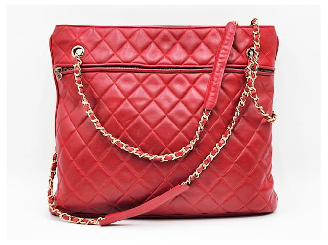 Timeless Chanel Vintage Grand Shopping Shoulder Bag and Tote with Gold Hardware Red Leather  ref.1269148