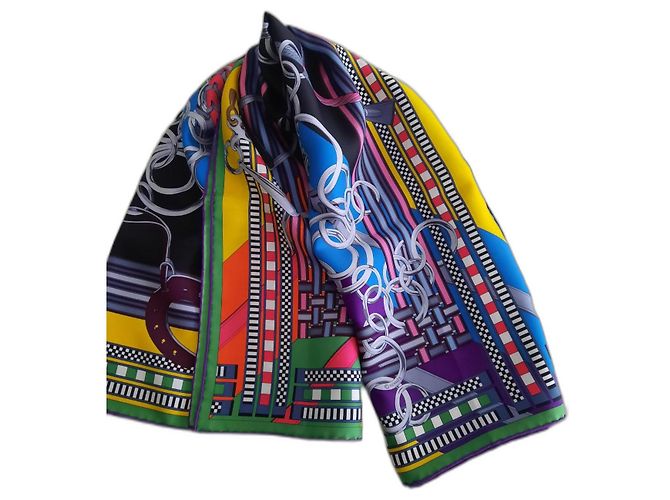 Hermès Lenço de seda Brides et gris gris 90x90 cm Multicor