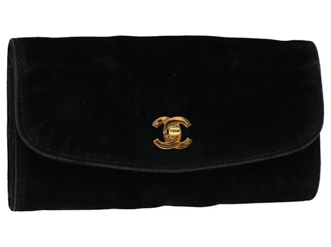 CHANEL Cosmetic Pouch Velor Black CC Auth bs11973  ref.1269181