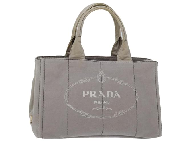 PRADA Canapa MM Hand Bag Canvas Gray Auth ki4125 Grey Cloth  ref.1269210