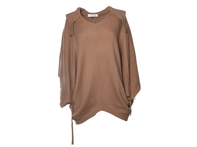Valentino, Kaschmir-Poncho mit Kapuze in Kamel Braun