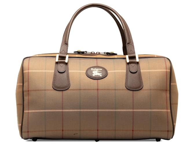 Brown Burberry Vintage Check Boston Bag Leather  ref.1269346