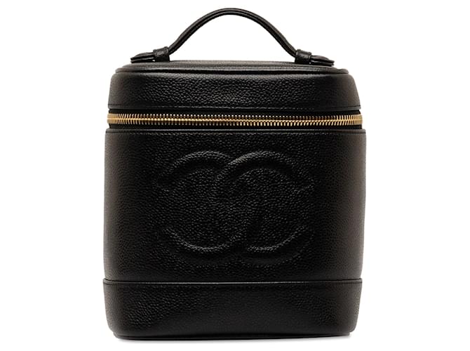 Vanity Trousse de toilette noire Chanel CC Caviar Cuir  ref.1269365