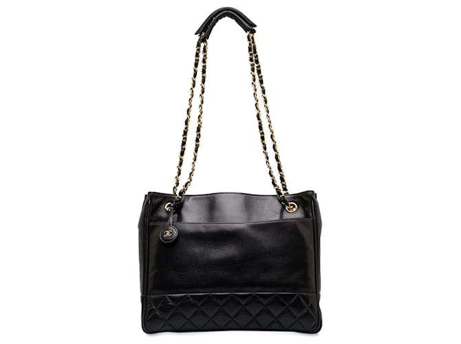 Black Chanel Quilted Lambskin Tote Bag Leather  ref.1269435