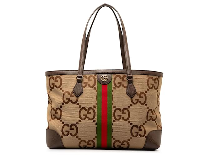 Brown Gucci Jumbo GG Canvas Ophidia Tote Leather  ref.1269447