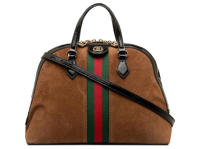 Bolso satchel de ante Ophidia con tribanda mediana marrón de Gucci Castaño Cuero  ref.1269450