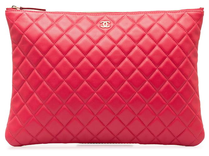 Pink Chanel Quilted O Case Clutch Leather  ref.1269468