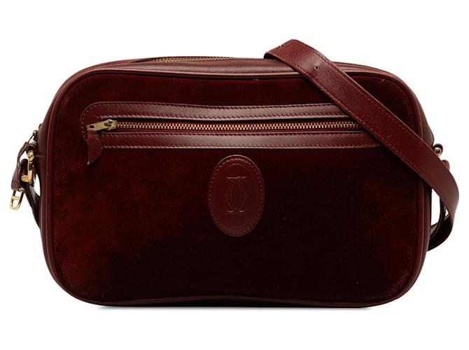 Burgundy Cartier Suede Must de Cartier Crossbody Bag Dark red Leather  ref.1269476