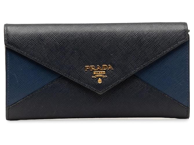 Blue Prada Saffiano Envelope Wallet Leather  ref.1269479