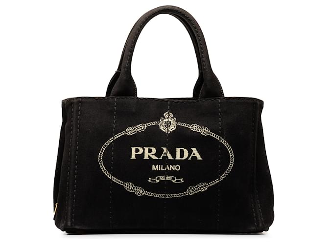 Bolso satchel negro con logo Prada Canapa Lienzo  ref.1269480