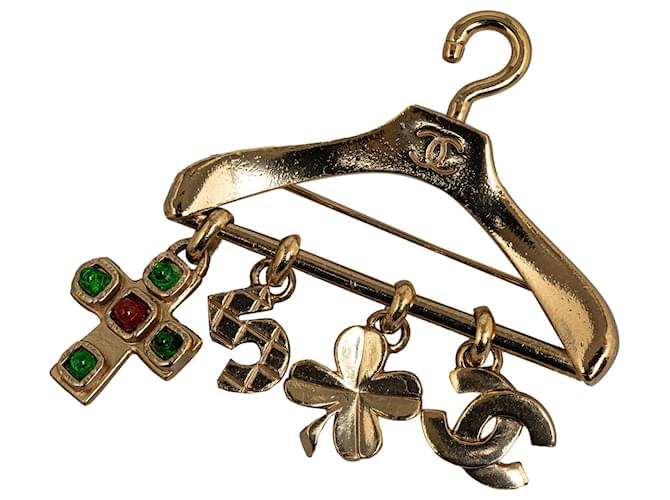 Gold Chanel CC Charms Crystal Gripoix  Hanger Brooch Golden  ref.1269494