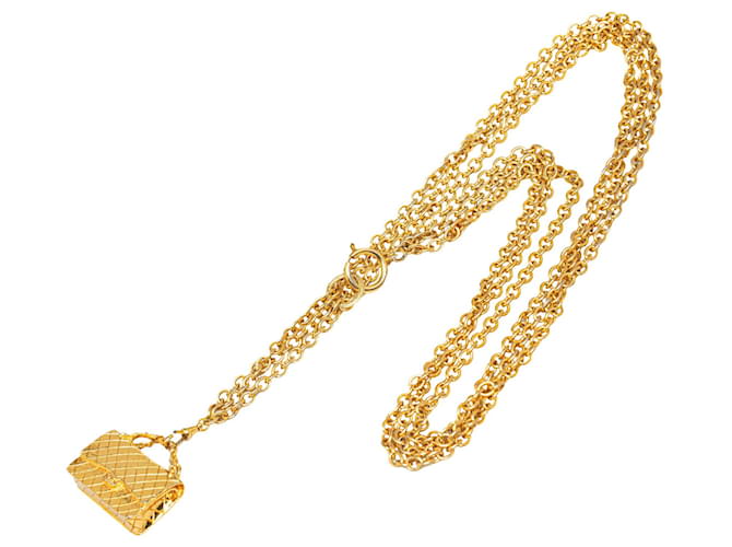 Gold Chanel CC Flap Charm Necklace Golden Yellow gold  ref.1269495