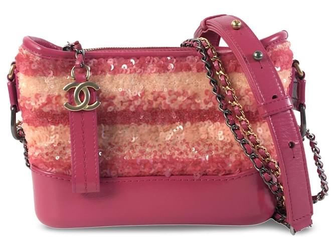Pink Chanel Small Sequin Gabrielle Crossbody Leather  ref.1269516