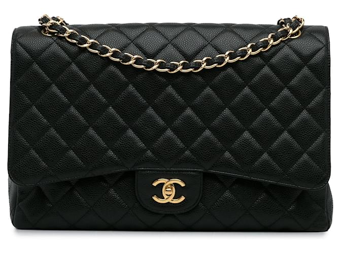 Bolso negro con solapa única Chanel Maxi Classic Caviar Cuero  ref.1269529